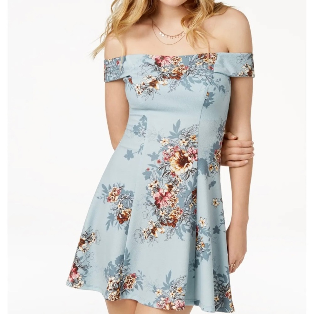 Teeze Me junior's off shoulder floral aline skater mini dress 9/10